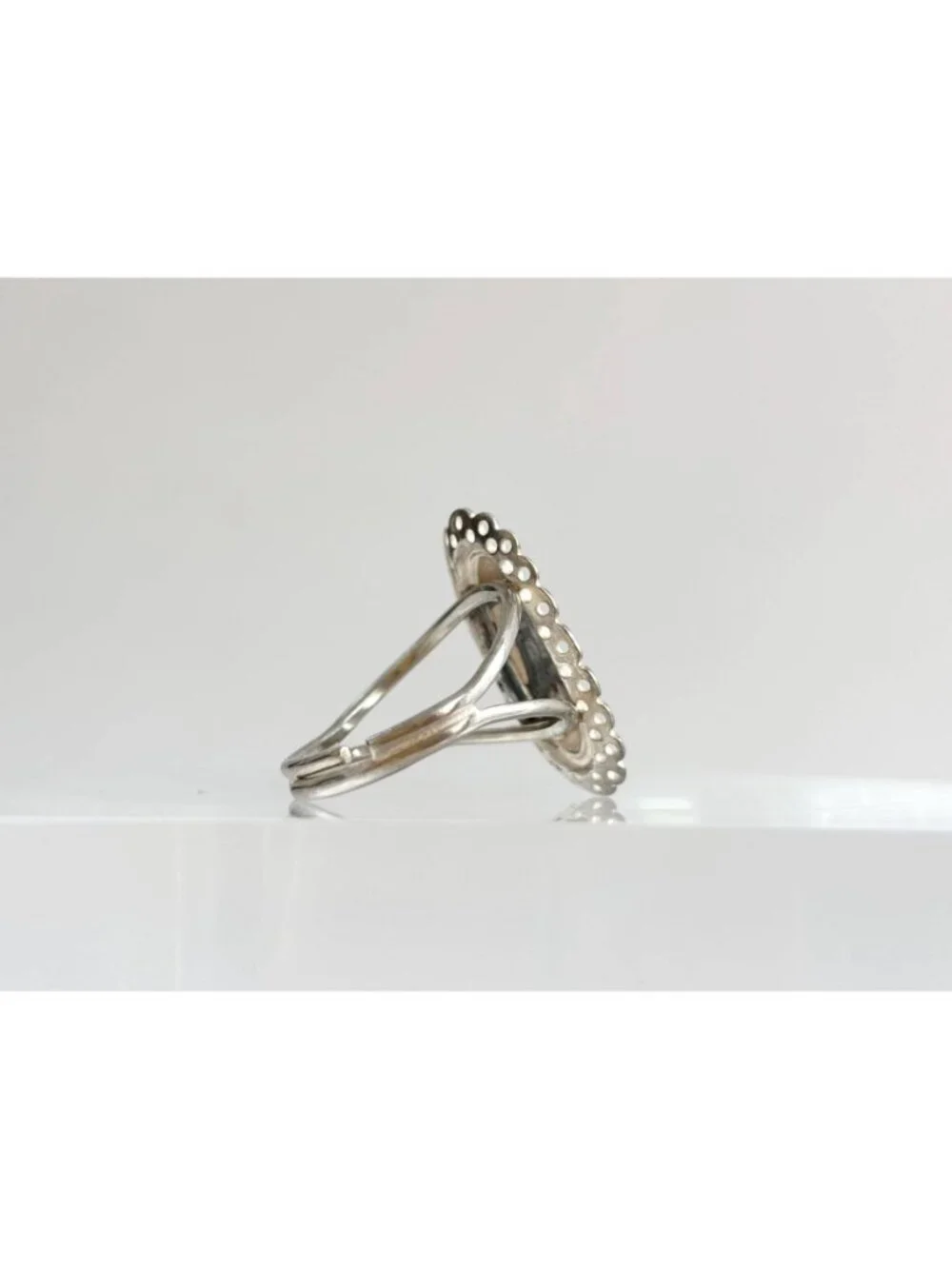Beau Sterling Signed Cutout Lace Frame Sterling Silver 925 Vintage Ring sz 5.75